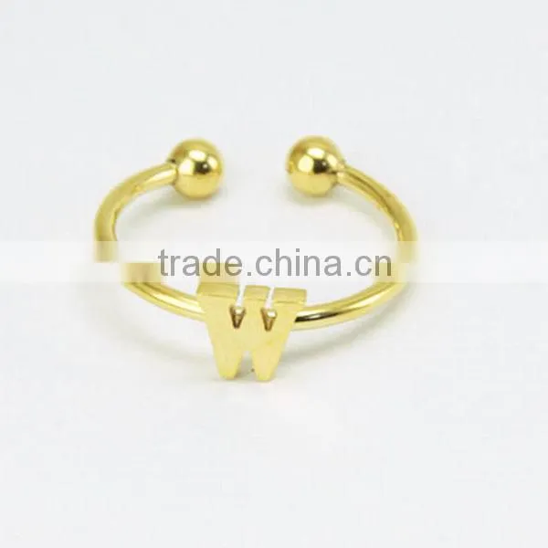 Fashion Stainless steel gold plated Letter alphabet ring with ball