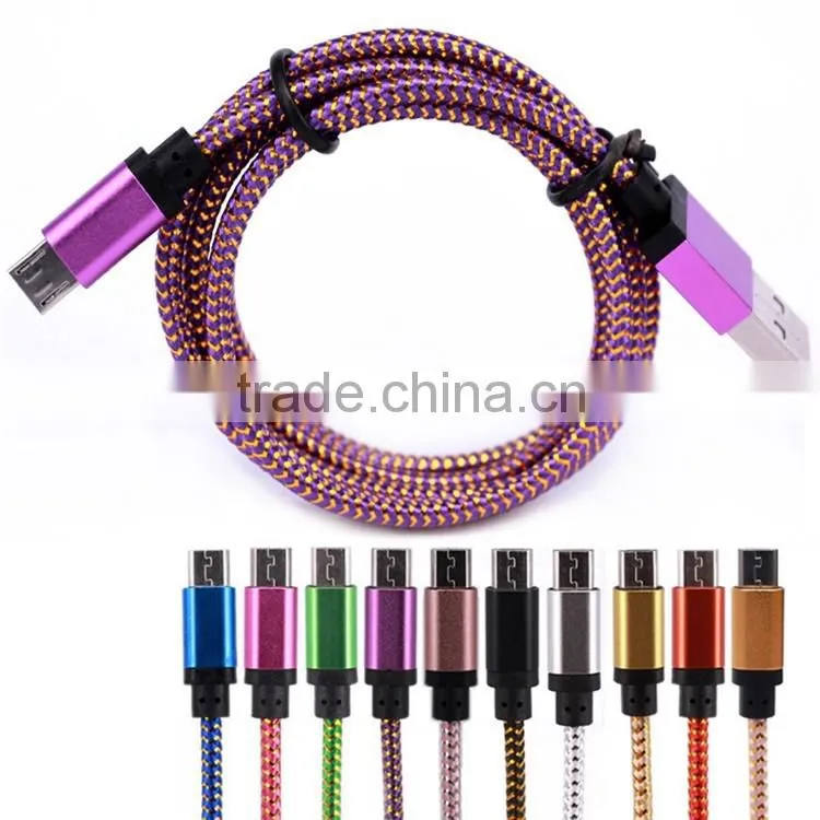 high quality colorful braided micro usb charging data 5pin cable for android mobile phone