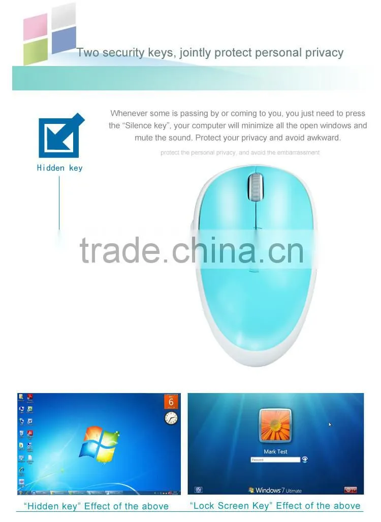 2.4Ghz wireless mouse with privacy security function for wireless mouse