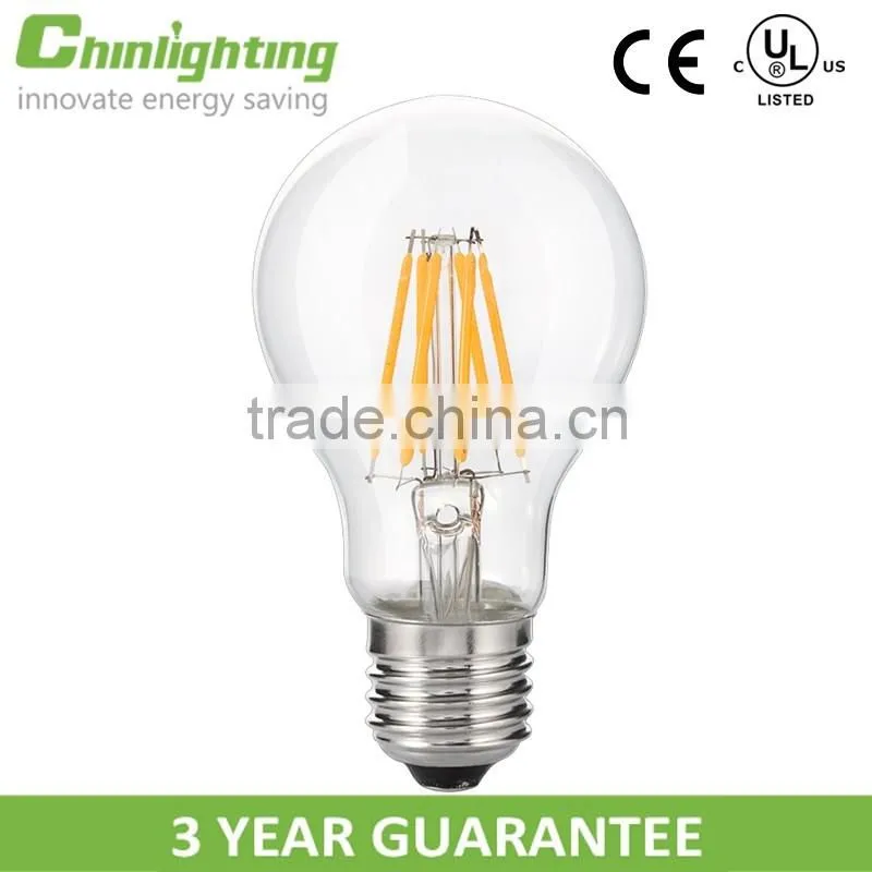 UL Energy listed E26 E27 Edison A19 Dimmable filament led bulb 2700k