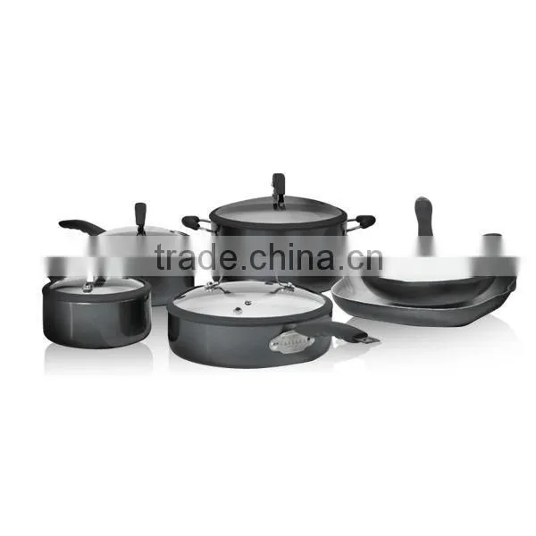 10pcs colorful black Aluminum fry pan milk pan cookware set with Glass lid