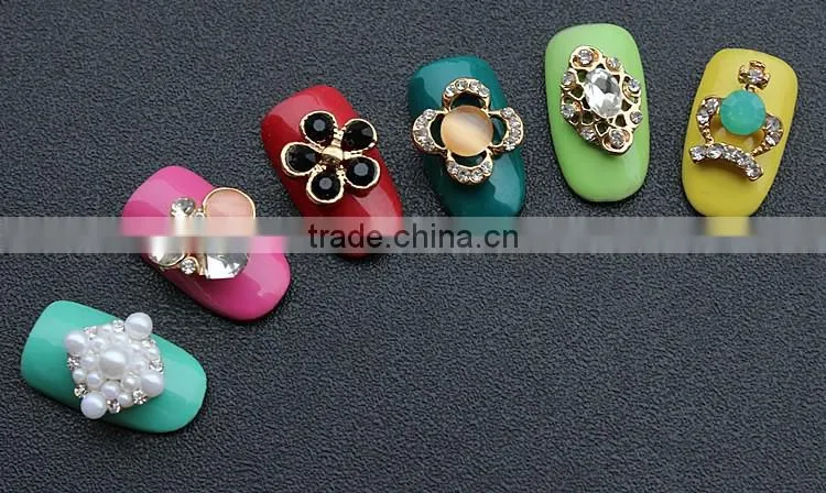 gold plating no fading color drop bow pearl big stone crown nail metal jewelry
