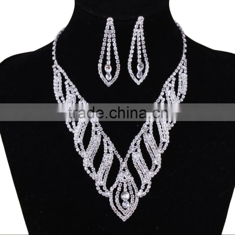Factory Directly Fashion silver jewellery wedding bridal necklace earrings set