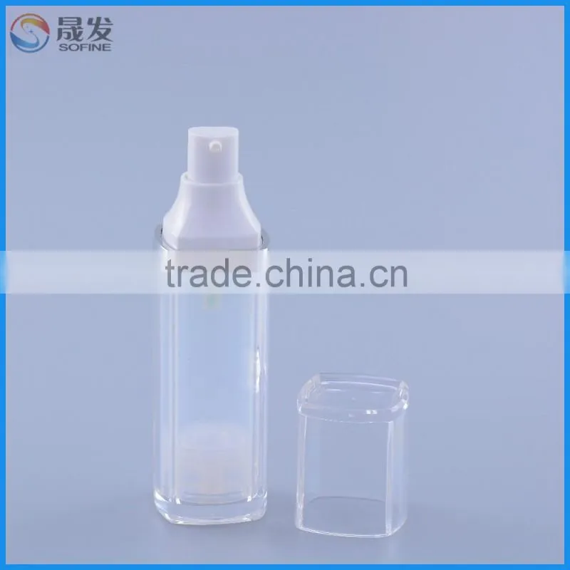 New type 50ml plastic airless bottle with pump dispenser transparent cap