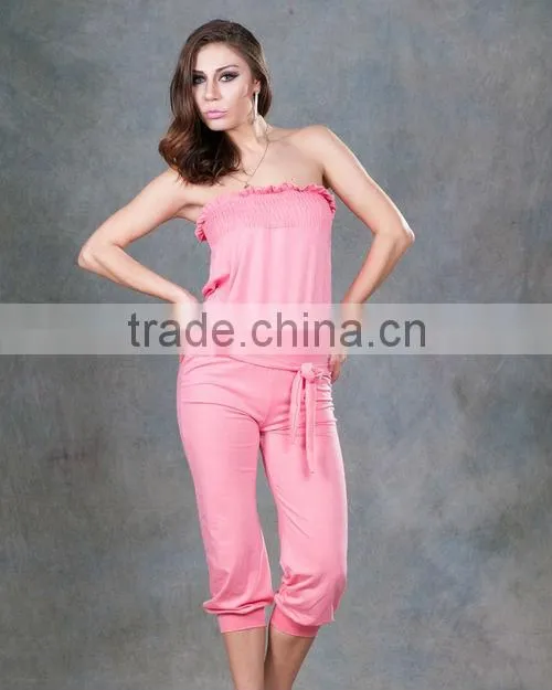 2014 New fashion ohyeah brand 4 colors stock available off-shoulder one piece jumpsuit