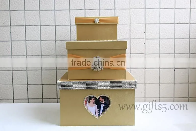 Gold card box for wedding Luxury wedding keepsake box large wedding card boxes