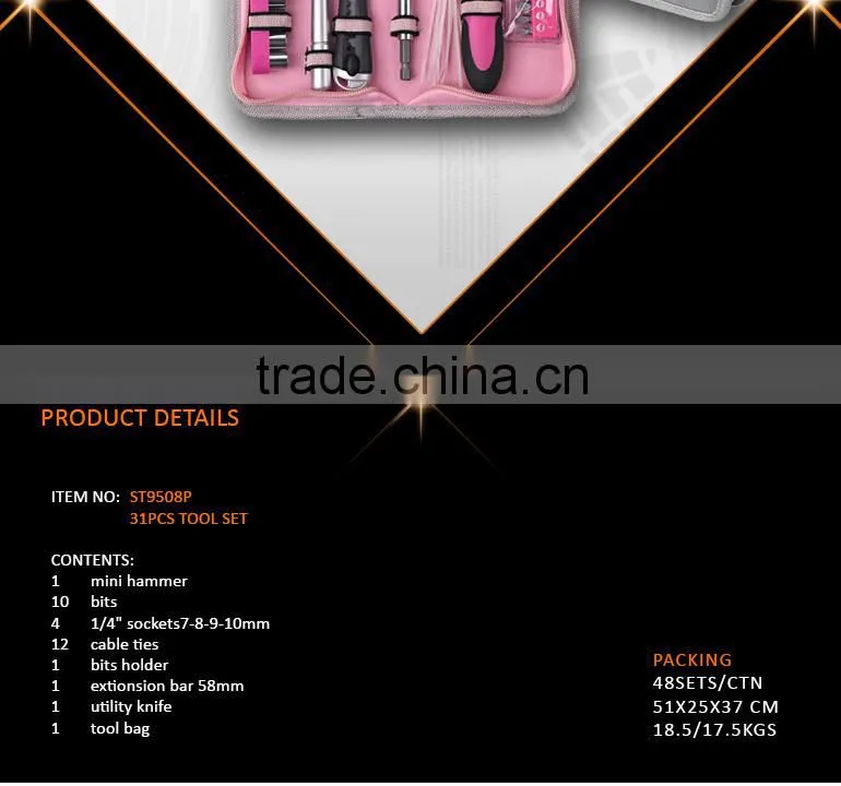 31pcs China Ladies Pink Small Hand Tool Bag
