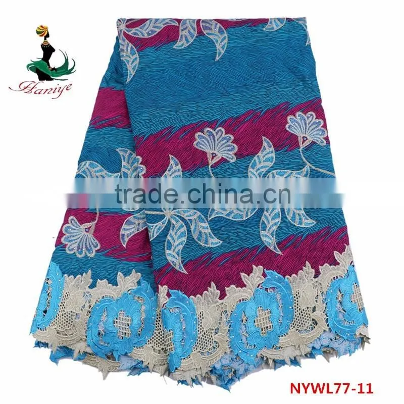 Haniye wax with lace fabric super wax print fabrics with guipure embroidery lace