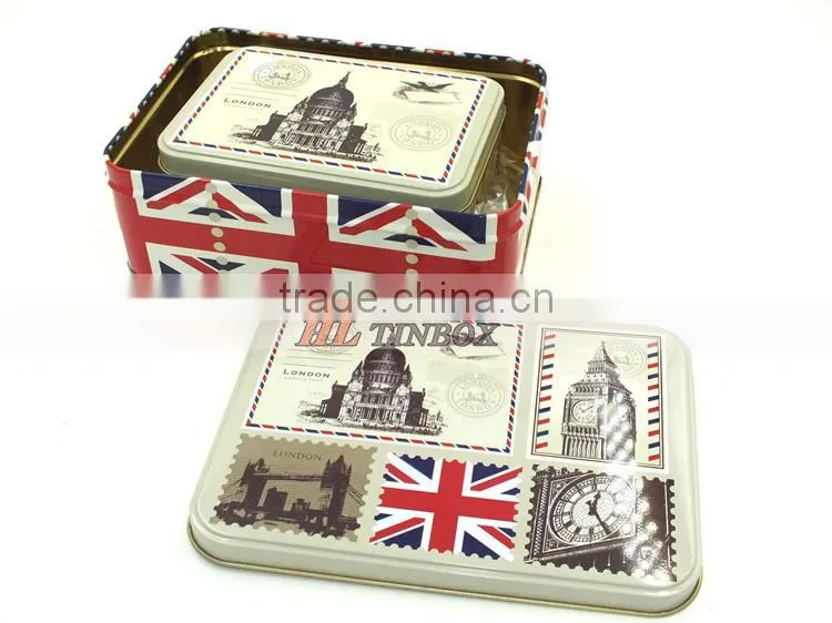 High End Printed Rectangular Cookie Gift Tin Can