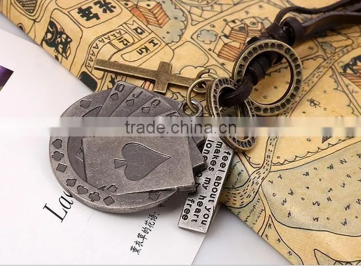 high quality Custom Wholesale New Trendy Implicit sterling silver leather Necklace