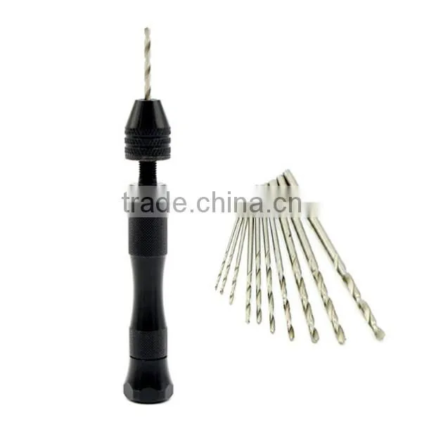 Precision Pin Vise Model Hand Drill Set with Twist Drill Bits Set of 11