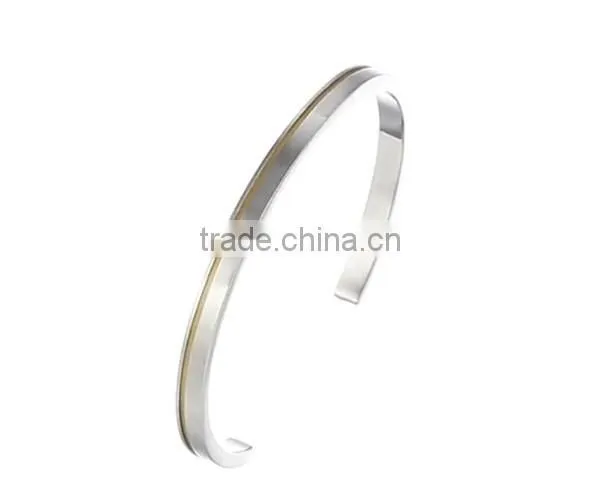 2016 cheap stainless steel bangle jewelry two tone grooved cuff bracelet for men and women