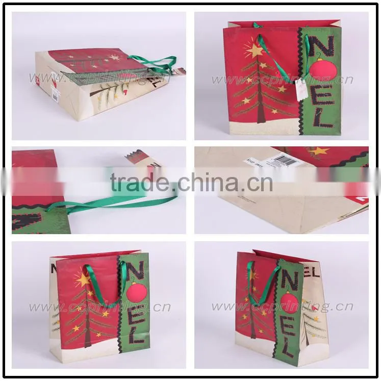 Promotional Christmas Gift Paper Bag with Ribbon Handle