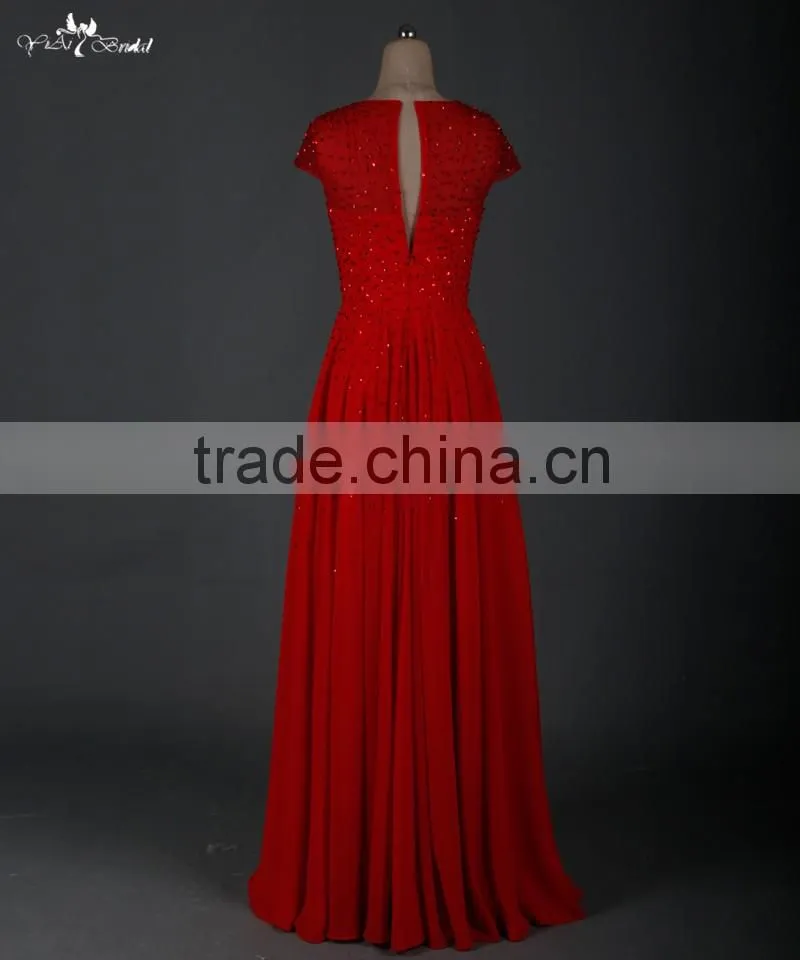 RSE666 Cap Sleeve Flowing Chiffon Free Shipping Custom-Made Long Red Prom Dresses