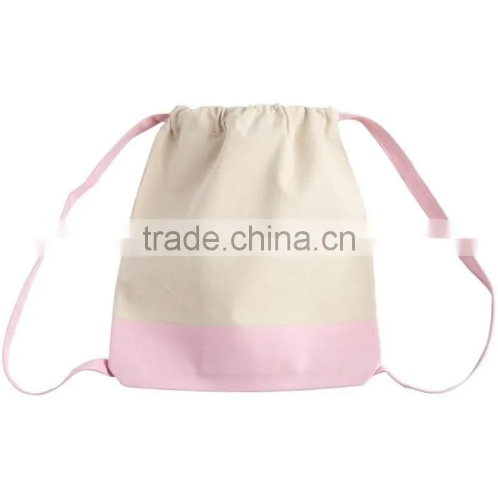 wholesale Promotional blank Canvas Two Tone Drawstring Sport Bag Backpack