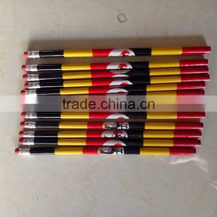 Uganda flag design round shape wooden pencil
