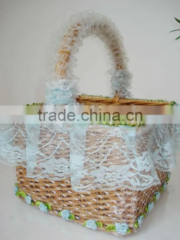 willow storage basket/box with lovely lace
