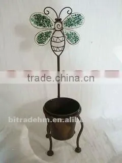 tiny chair with metal flower pot