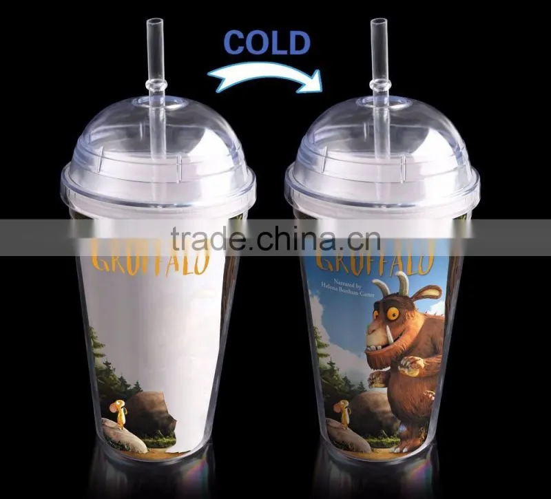 BPA free good grade acrylic tumbler with dome lid and straw with design