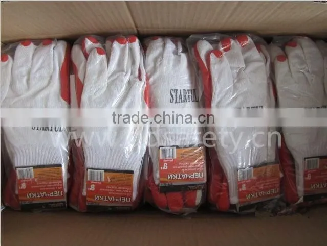 DDSAFETY 2017 10 Gauge Bleach Cotton Polyester Gloves Coating Red Rubber Working Gloves
