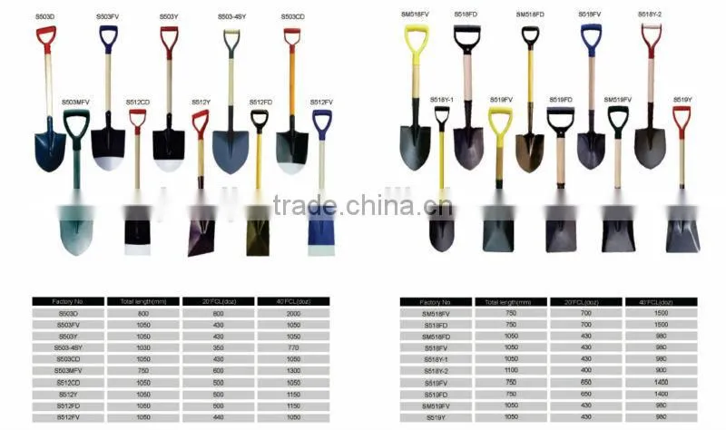 High quanlity wooden handle steel garden shovels