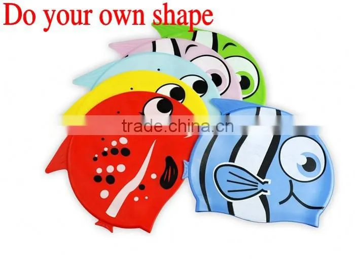 custom printing funny cartoon waterproof swim cap silicone rubber swimming cap
