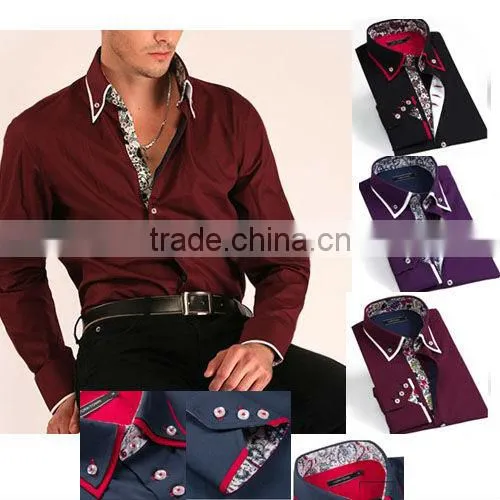 Mens Italian Slim Fit Shirt contrast collar fashion dress shirts
