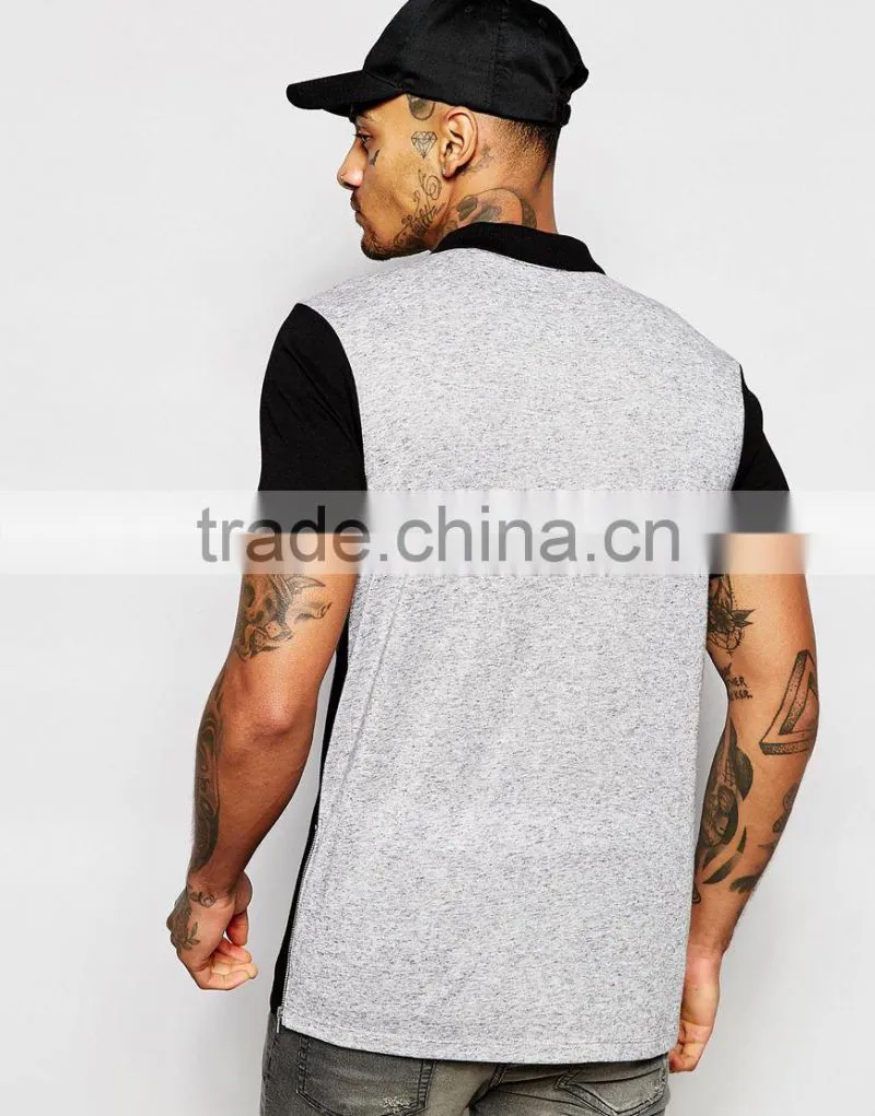 100% Cotton custom your logo t shirt polo with side zip PS0114A