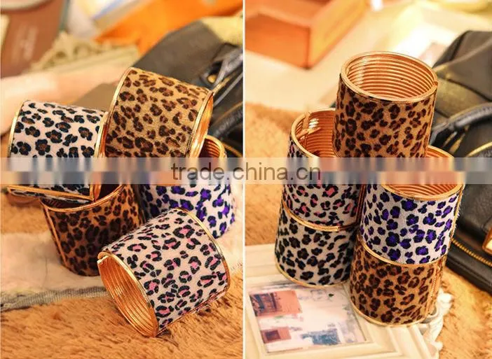 Plush leather exaggerated leopard zebra wide bracelet