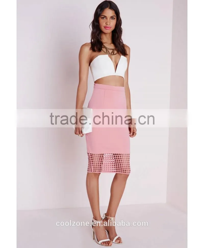 Wholesale high waist grid pattern pencil skirt lady midi skirts
