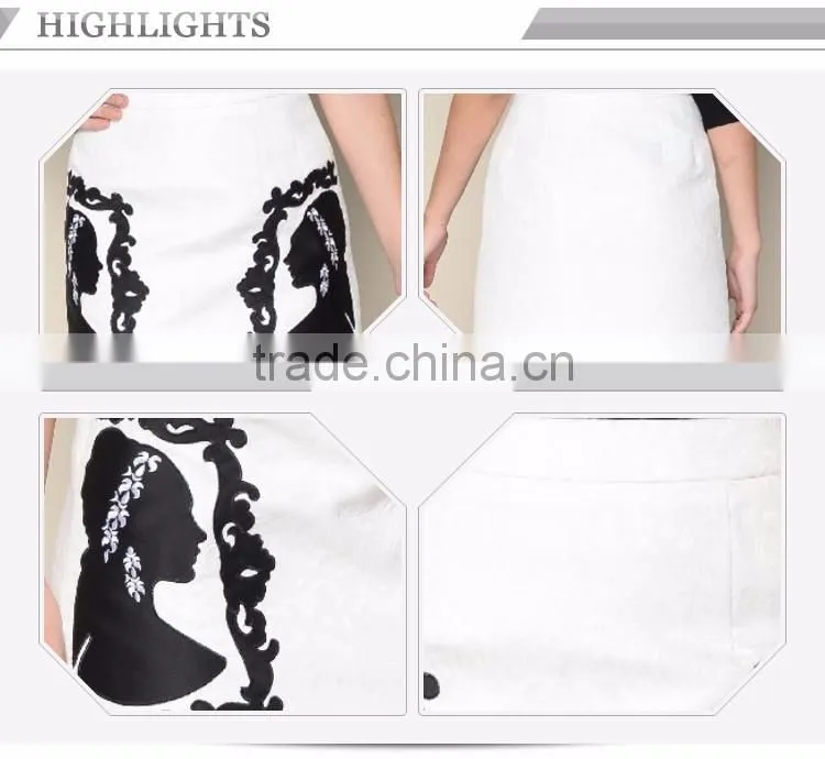 Oem Services Black Pattern Embroidery High Waist Skirt Pencil