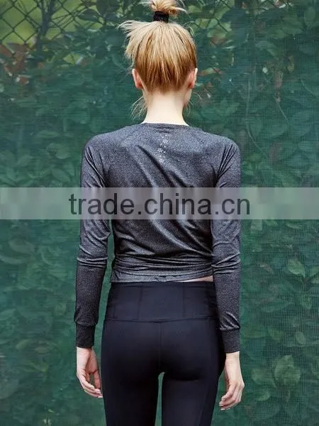 2016 Fashion wholesale Gray Bandage Surplice Neck Chinlon Cropped Jacket for womens