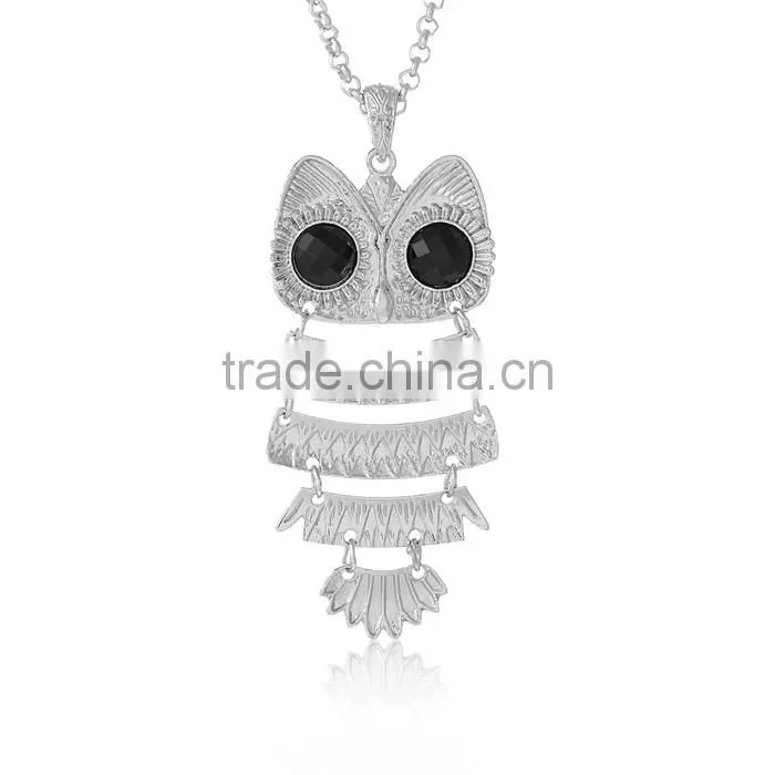 Fashion Jewelry Necklace Owl Halloween Silver Tone Black Acrylic Findings With Lobster Clasp 64.5cm long