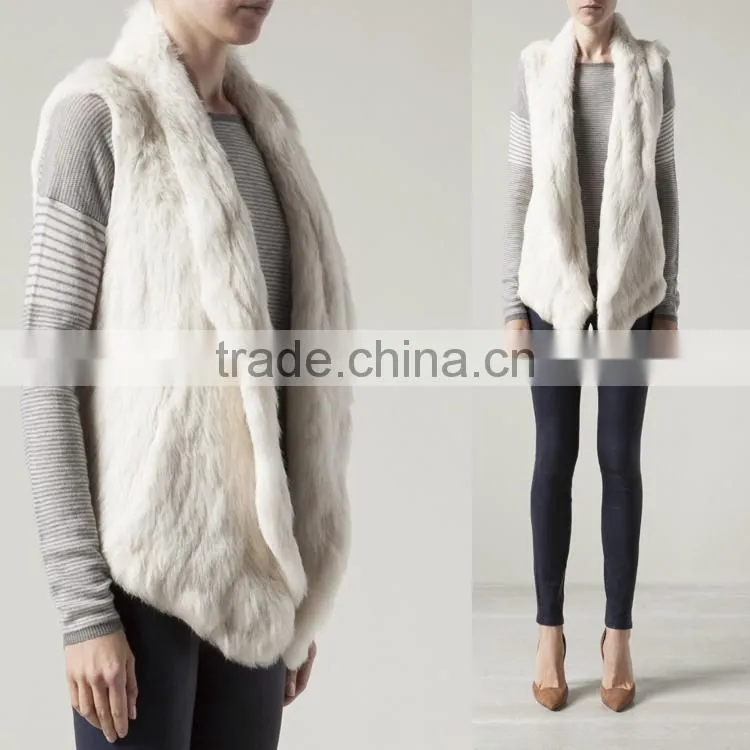 YR078 Fashion Women style Top Quality Hand Knit Real Rabbit Fur Sleeveless Vest/Australian Market Cropped Rabbit fur Waistcoat