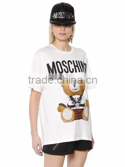 100% cotton Round neck t-shirt for women with bear print pattern