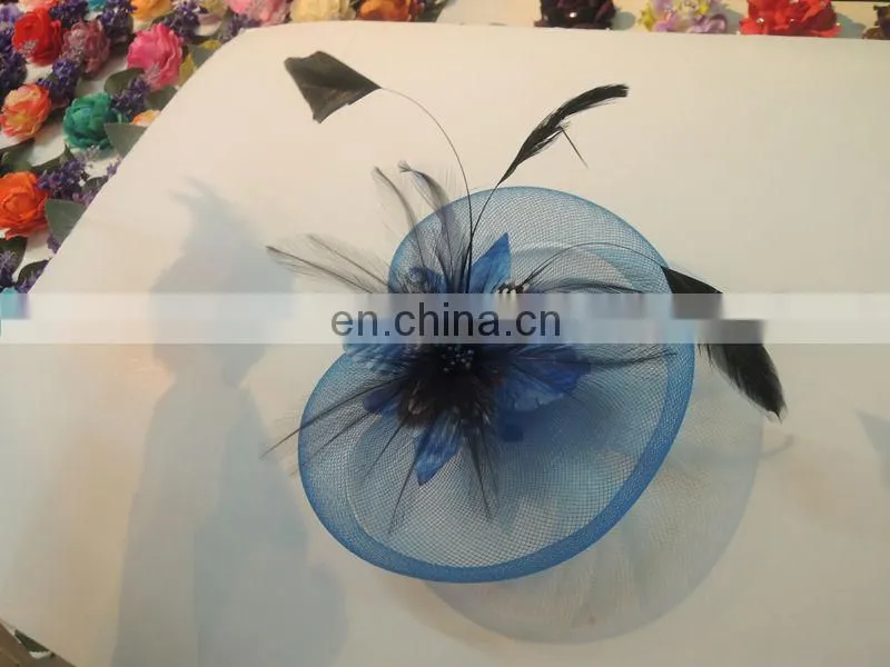 Blue Mini Top Hat Feather Hair Fascinator