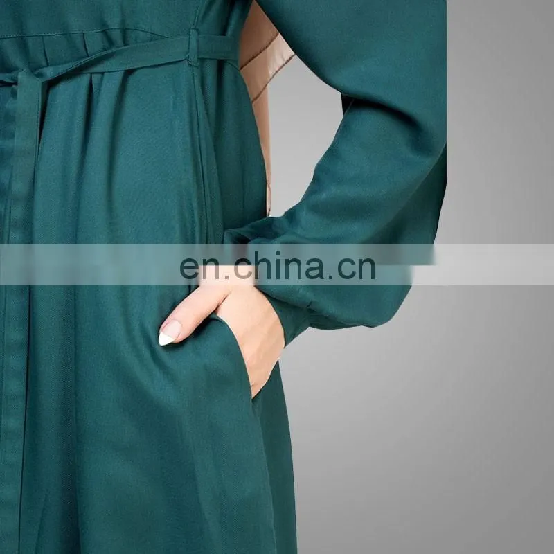 2017 New islamic Design Long Muslim Kaftan Dress Abaya Teal Flared Maxi Dresses Women Simple Long Abaya