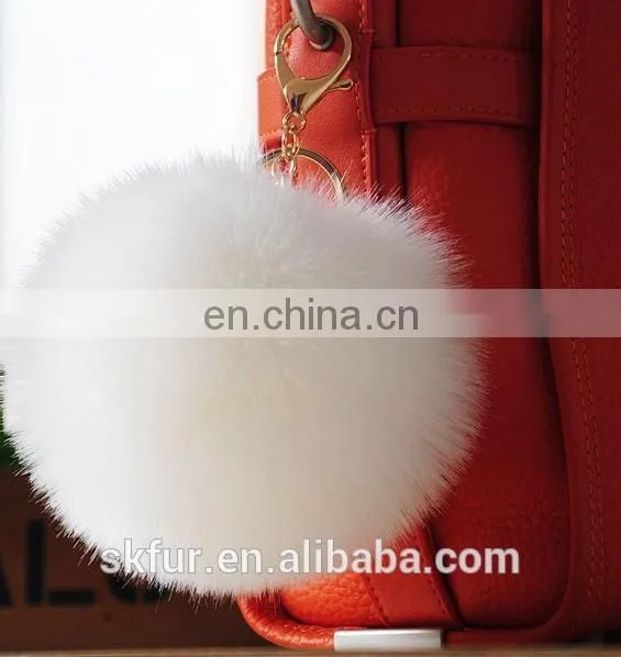 Handmade colorful faux fur pom pom keychain