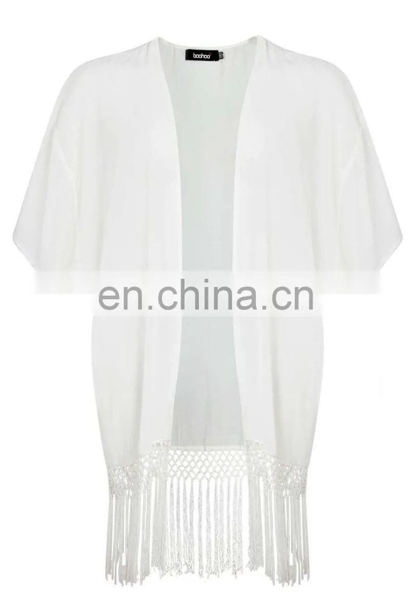 WOVEN FRINGED KIMONO Latest beach kimono soft polyester fabric embroidered kimono