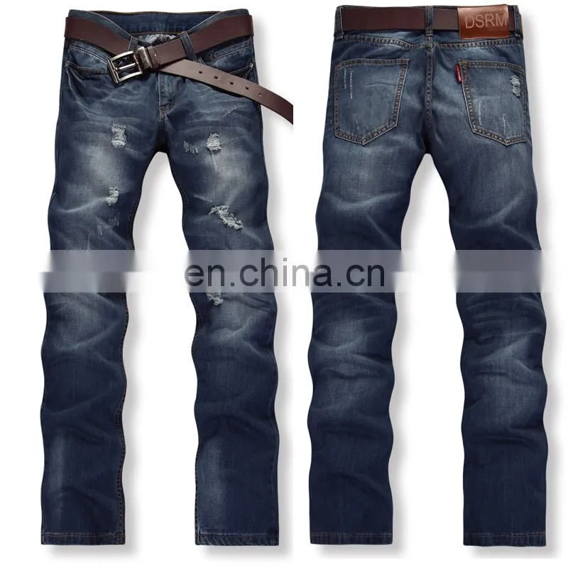 DiZNEW 100%cotton washed hot sell ripped denim jeans for men