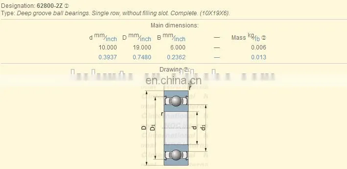62800 2RS Thin Section Series Ball Bearing 62800 ZZ Deep Groove Ball Bearing 10x19x6 mm
