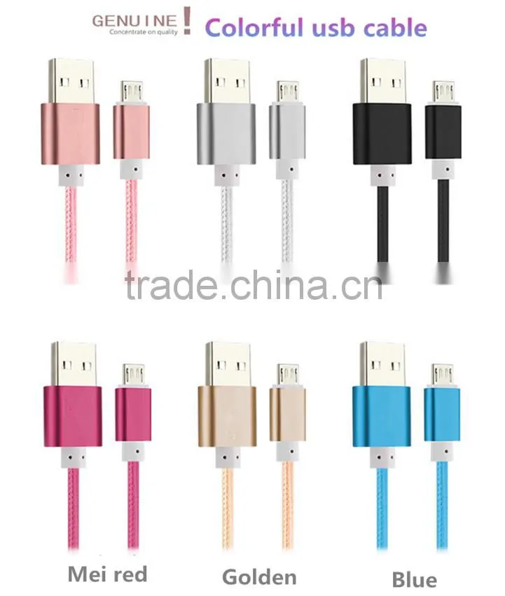 Colorful RoHS approved 1m Nylon braided flat micro usb cable