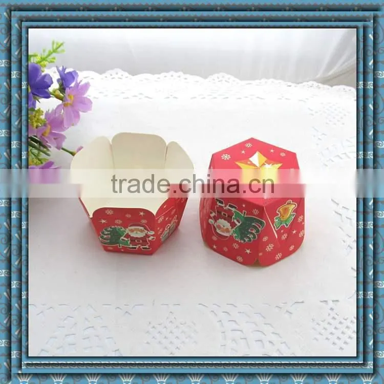 Christmas Hexagon shape high temperature muffin cup ,cake tray