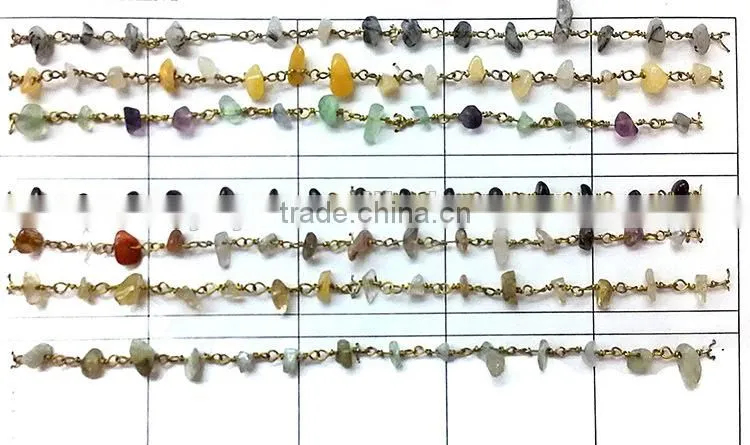 BCL1137 Hot sale clear crystal quartz chips beaded chains,wire wrapped rosary chains