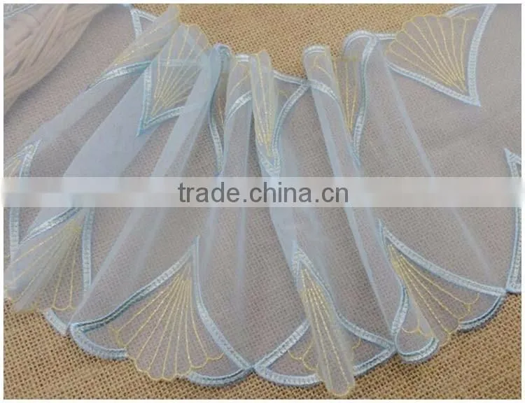 Nylon Net Cloth Gold thread Laces Red 7.28" Non-Strech Soft Warp Knitted lace embroidery in stock