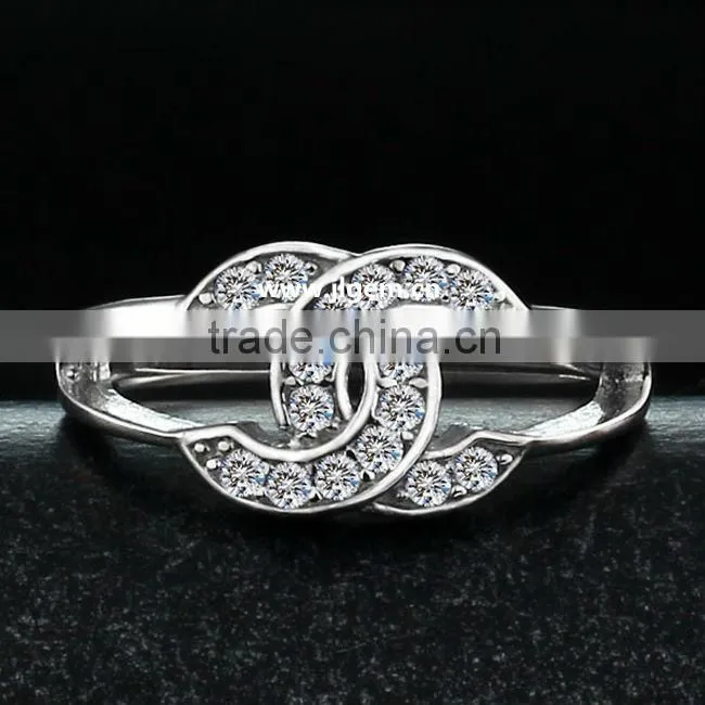 Dubai Fashion 925 Sterling Silver Rings Letter C Decorated With CZ Gemstone