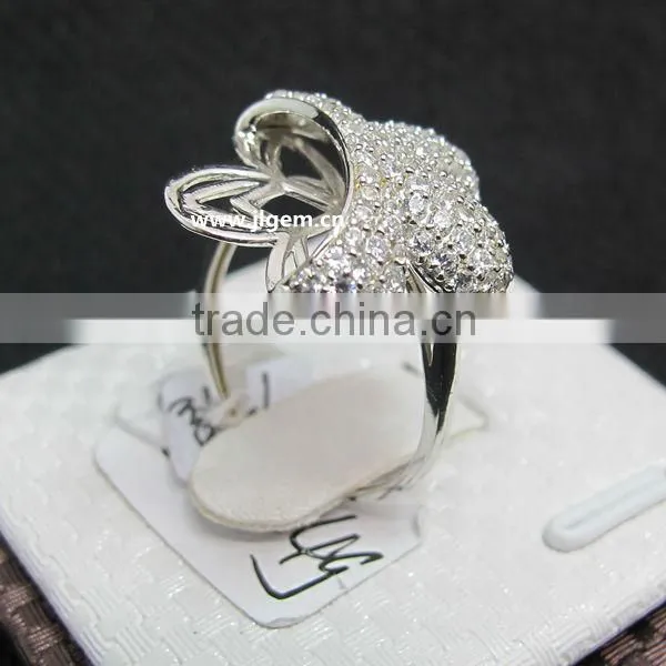 Flower CZ Gems Silver Ring Fashion Jewelry For Ladies Party