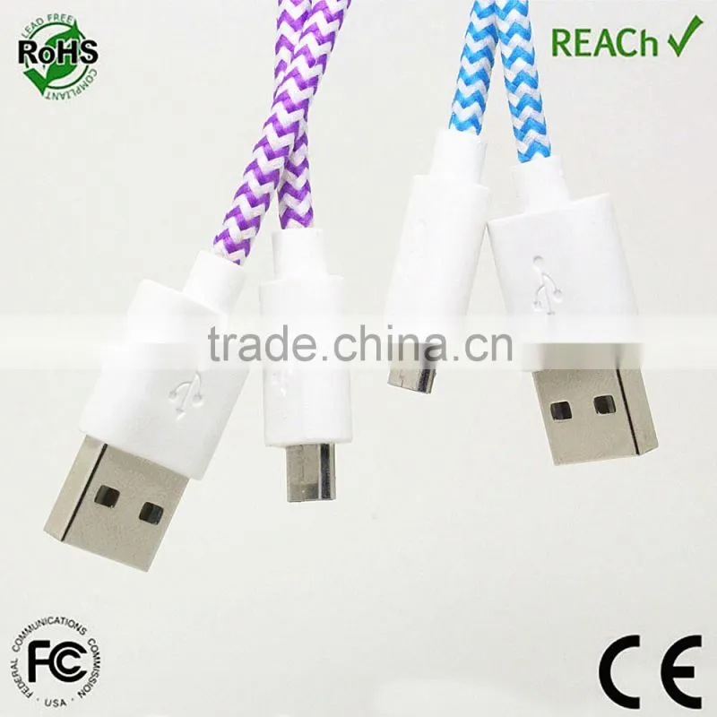 Mobile Phone Accessories nylon colorful micro braided usb cable