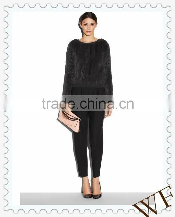 Alibaba China wholesale Lady Autumn Fashion Design Knitted Black Rabbit Fur Sweater,OEM ONLY!