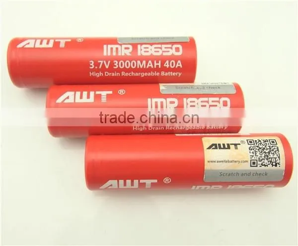 Bulk e cigarette purchase AWT 18650 3000mAh 40A battery e cigarette mod vaping